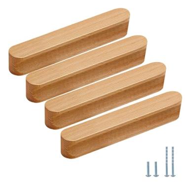 Imagem de Evionlin 12 maçanetas de porta de armário com tira longa de faia de 13 cm, puxador oval de gaveta de madeira para armário de cozinha