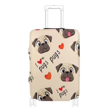 Imagem de Joisal Capa protetora de bagagem fofa de desenho animado pug cáqui personalizada lavável viagem férias essenciais flor, P, serve para capa de 45 a 50 cm, Pug cáqui fofo de desenho animado, L 26-28 in