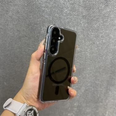 Imagem de Capa transparente com alça de pulso magnética para carregamento, compatível com Samsung A56, A36, A25, A05, A15 e Galaxy S24 Ultra e S25 Plus. Cor: Preta. Marca: DanKe. Também compatível com Gala