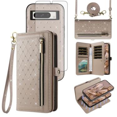 Imagem de Asuwish Capa de celular para Google Pixel 8 Pro 5G carteira com zíper destacável magnética protetora de tela alça transversal Bling Flip suporte para cartão de crédito Pixel8Pro Pixel8 XL Eight 8Pro