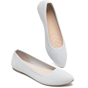 Imagem de BABUDOG Sapatilhas femininas de malha com bico fino para mulheres pretas rasteiras confortáveis com espuma viscoelástica, Cinza-claro, 37