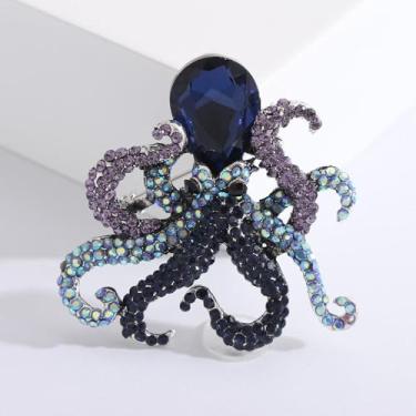 Imagem de Broche de polvo de cristal bonito animal marinho strass lapela acessório decorativo para casacos, cachecóis, bolsas e estilo diário ou fantasia, Medium, Plástico, Sem Pedra Preciosa