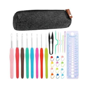 Imagem de Kit De Agulhas De Tricô Com Cabo De Borracha Colorido, Clips De Costur