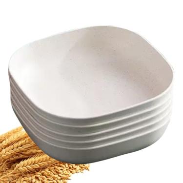Imagem de YuanQ Pratos quadrados profundos do deserto 14,5 cm, conjunto de 5 pratos reutilizáveis inquebráveis para lanche ou salada, pratos de cozinha, leves, seguros para lava-louças e micro-ondas (bege)