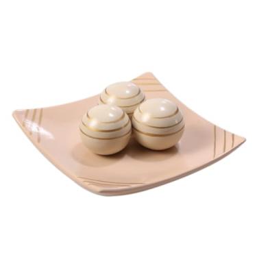 Imagem de Centro Mesa Prato Decorativo kit 3 Bolas Enfeite Sala Ceramica Enfeite rack sala| Peça para Centro de Mesa, Rack, Aparador e Decoração de Interiores(bege)