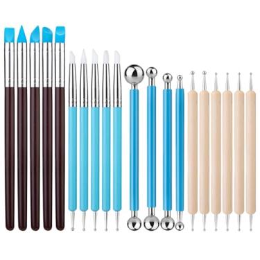 Imagem de Kit de ferramentas de escultura de argila com 20 peças, ferramentas de pintura de pontos, conjunto de ferramentas de argila seca ao ar livre para esculpir, pontilhar, gravar, modelar, moldar