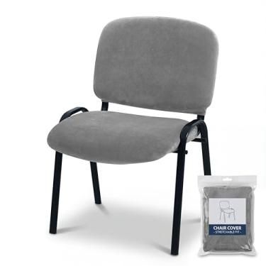 Imagem de Deisy Dee Capa de veludo elástico para cadeiras empilháveis – ajuste universal para escritório, conferência, sala de espera e cadeiras de convidados (capas de encosto e assento) (cinza escuro)