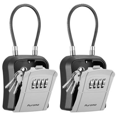 Imagem de Puroma Caixa de bloqueio, caixa de bloqueio de chave portátil com alça de cabo removível, combinação reiniciável cofre de chave montada na parede para chave de casa, escritório, armazenamento de