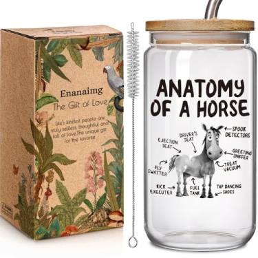 Imagem de Enanaimg Cavalo fofo 473 ml copo de vidro presentes sarcásticos para meninas mulheres - Anatomia de um cavalo, presentes de aniversário de Natal para amantes de cavalos, filha adolescente, irmã