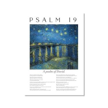 Imagem de Coleção de Salmos das Escrituras Monet Van Gogh Famosa Pintura Aquarela Impressão Versículo Bíblico Tela Poster Decoração de Parede de Casa Cristã (SKU9,50.8x71.1 cm =(50x70cm), Sem moldura)