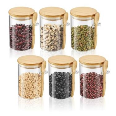 Imagem de Pote Hermético Vidro Borossilicato 250ml com Tampa e Colher de Bambu Vedação Silicone (6 Unidades)
