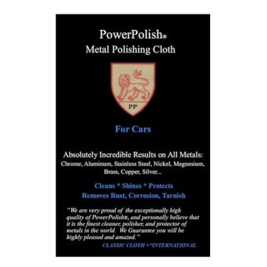 Imagem de PowerPolish Pano de polimento de metal para carros. Limpa, brilha e protege. Resultados absolutamente incríveis em todos os metais: cromo, alumínio, aço inoxidável, latão, cobre, níquel, magnésio...