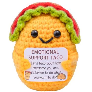 Imagem de CoFuBcad Presente de taco de apoio emocional feito à mão, mini boneca positiva de crochê de crochê, presentes de aniversário femininos, decoração de carro, decoração de mesa, decoração de escritório
