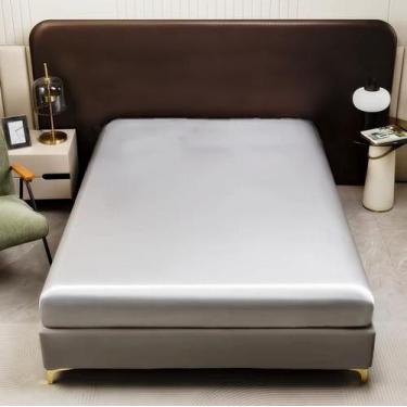 Imagem de Lençol Avulso Com Elástico Casal Padrão Cetim Seda Cinza - LM Detona