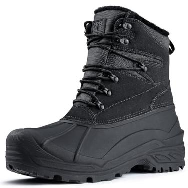 Imagem de FREE SOLDIER Botas masculinas de inverno para neve com forro de lã quente para esqui de inverno botas impermeáveis com isolamento térmico (preta 12)