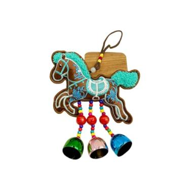 Imagem de KiBcsLic Enfeite de cavalo para o Ano Chinês, pingente de pelúcia, decoração Feng Shui para o Festival da Primavera, para bolsa, escritório, Cavalo Correndo de Café, Sinos