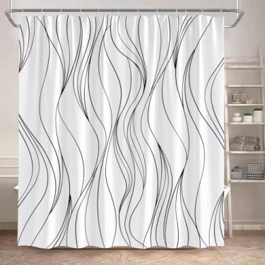 Imagem de Cortinas de chuveiro listradas em preto e branco linhas geométricas modernas arte padrão minimalista cortina de banho poliéster decoração de banheiro 120 x 130 cm/LxA chuveiros para banheiros