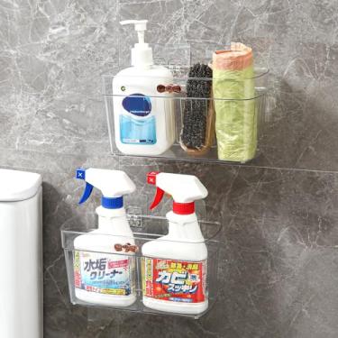 Imagem de Veefos Pacote com 2 organizadores de porta de armário adesivos, organizador compacto embaixo da pia, recipiente de armazenamento com tampa transparente para prateleiras de despensa, organizador de