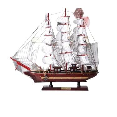 Imagem de shuicui Veleiro de madeira estilo europeu artesanato casa decoração decoração ornamentos para 50 cm modelo veleiro (vermelho)