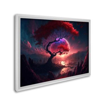 Imagem de Quadro Decorativo Paisagem Anoitecer com Árvore e Penhasco com 1 Tela 60x90cm para Sala Quarto Sem Vidro Branco