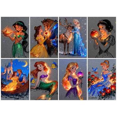 Imagem de Kit de pintura de diamante DIY, conjunto completo de ferramentas de 8 peças com tela, diamantes redondos, caneta atualizada, bandeja de plástico, cola sólida, coleção fantasia princesa para decoração