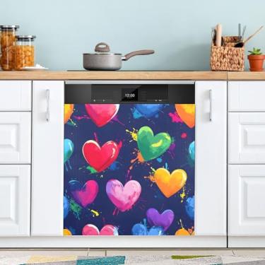 Imagem de ATTX Capa de ímã para lava-louças Dia dos Namorados Coração | Adesivo decorativo de eletrodomésticos de 58 x 66 cm para armários domésticos e eletrodomésticos #121