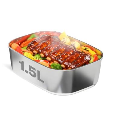 Imagem de FORABEST Bandeja de substituição de 1 compartimento de aço inoxidável atualizada de 1,5 L, para lancheira elétrica aquecida (YY-3166), pode ser lavada na lava-louças, escritório, viagens, uso ao ar