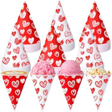 Imagem de Honeydak 100 peças de copos de cone de neve de dia dos namorados 170 g copos descartáveis de sorvete de barbear para sorvete raspado com lama para guloseimas de festa do dia dos namorados