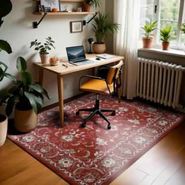 Imagem de 1 Tapete Escritório Grande Antiderrapant 150X200 Js Do Pe Vr (M10 Vermelho - Classico Floral Flores Medalhão)