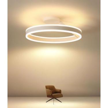 Imagem de Luminária de teto LED moderna, redonda, dimerizável (3000-6000K), com controle remoto. Ideal para corredor, escritório, quarto, cozinha e sala de estar. Iluminação inteligente (branca, 60cm)