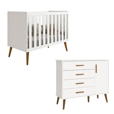 Imagem de Berço Americano E Cômoda Infantil Com Porta Isis Branco Acetinado - Reller