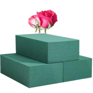 Imagem de FLOFARE Pacote com 3 blocos de espuma floral cada (14 cm C x 7 cm L x 4 cm A) Espuma de flor verde molhada e seca para arranjos de flores frescas e artificiais, espuma de plantas, suprimentos para
