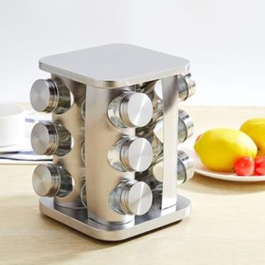 Imagem de Porta Temperos E Condimentos Giratório Inox 12 Potes Premium