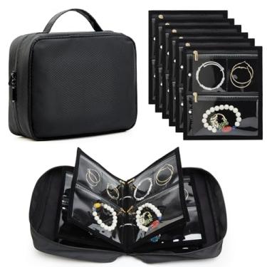 Imagem de Estojo organizador de joias de viagem, bolsa de armazenamento de joias com fichário de anéis, bolsas de veludo com zíper transparente para viagens, armazenamento de joias, brincos, anéis, colar