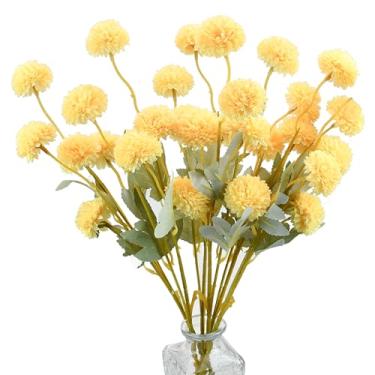 Imagem de Mandy's 6 hastes de flores amarelas de seda - hastes artificiais de crisântemo para decoração de casa, casamento e mesa central, arranjo floral falso realista, estilo minimalista e elegante