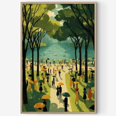 Imagem de Arte de parede de festa de pessoas negras pinturas afro-americanas pôster de paisagem abstrata à beira do lago arte de parede verde árvore abstrata arte de parede pessoas negras imagens