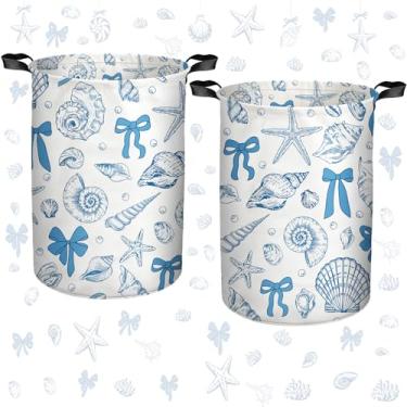 Imagem de AceOrbit 2 peças de cesto de roupa suja dobrável para berçário, cesto de armazenamento redondo para dormitórios universitários, quarto, banheiro, roupas sujas (oceano)