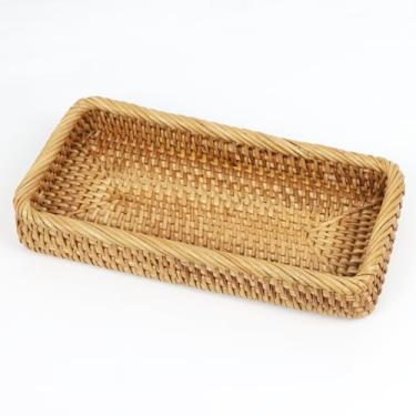 Imagem de Bandeja de banheiro de vime, cesta de vaso sanitário de vime, bandeja decorativa de banheiro para decoração de mesa de centro