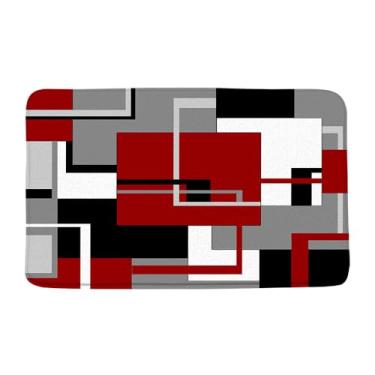 Imagem de VPUPCN Tapete de banho cinza vermelho moderno geométrico abstrato preto branco geométrico quadrado boho meados do século moda microfibra espuma memória tapete de banheiro capacho tapete de chão de