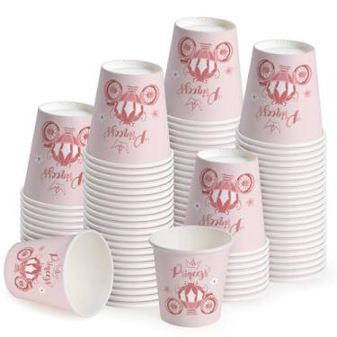 Imagem de WRAPAHOLIC Copos de papel de 85 g – Pacote com 100 copos descartáveis para banheiro com design princesa rosa, pequeno copo para enxaguante bucal para enxágue de escova de dentes, banheiro doméstico