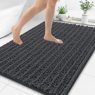 Imagem de Smiry Tapetes de banheiro 71 x 47, tapetes de banho de chenille absorventes extramacios, revestimento de borracha antiderrapante, lavável na máquina, tapetes de banho de secagem rápida para piso de