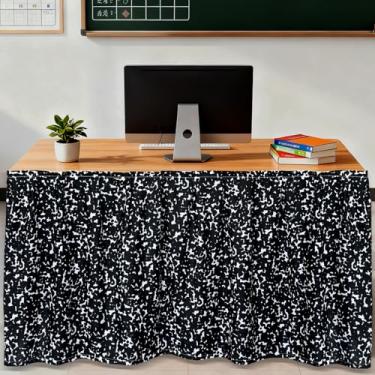Imagem de Saia de mesa preta e branca de 2,5 m, saias de mesa para professores, decorações de sala de aula, saia retangular para decoração de sala de aula, para pré-escola, escritório, estante de livros