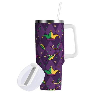Imagem de ATTX Caneca de viagem de aço inoxidável isolada a vácuo de 1,134 g Carnaval Bobo com alça - Caneca de café à prova de vazamento com canudo #281