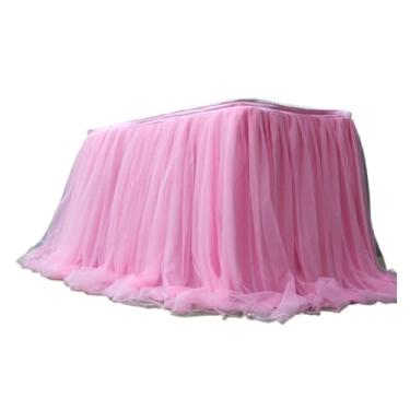 Imagem de Saia de mesa de tule de 100 x 75 cm, toalha de mesa de tule de malha elástica, Natal, festa, decoração de casamento (rosa escuro)