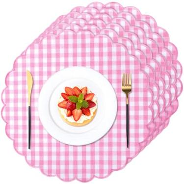 Imagem de Gandeer Conjunto de 6 jogos americanos redondos de linho de algodão de 38 cm com bordado recortado, lavável, camada dupla, tapete de mesa de jantar rústico, tecido decorativo para hotel, restaurante