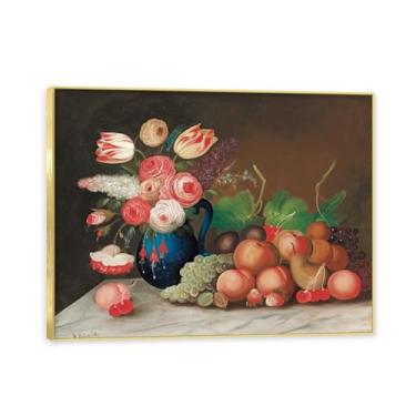 Imagem de Moldura dourada. Arte vintage emoldurada de frutas mortas, pintura clássica de cozinha country, decoração de parede de casa de fazenda quente para sala de jantar e cozinha. B16. 70 x 90 cm - 27,6 x