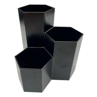 Imagem de Organizador Hexagono de Plástico Multiuso - Porta-, Caneta e Lápis para Mesa de Escritório e Ambientes Profissionais (Preto)
