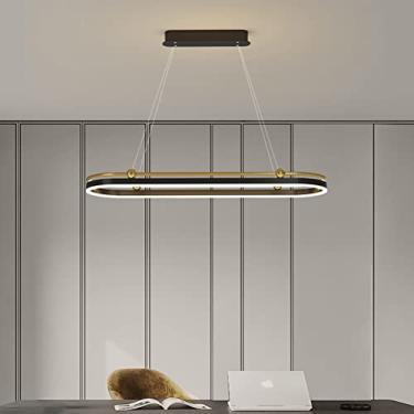 Imagem de Luminária pendente oval de LED moderna, com intensidade ajustável e controle remoto, ideal para sala de estar, cozinha, sala de jantar e escritório (preto + dourado, 100 cm de comprimento/90