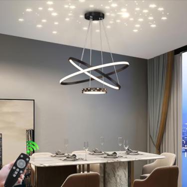 Imagem de Luminária pendente moderna de LED para mesa de jantar, 3000-6500K, dimerizável, com projeção de estrelas e lua, controle remoto, luminária de teto semi-embutida para cozinha, hotel, restaura