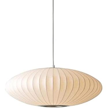 Imagem de Luminária Pendente de Tecido Branca | Luminária de Teto Redonda em Formato de Casulo | Lustre Oriental Tradicional com Formato de Bolha para Restaurante, Sala de Estar e Quarto